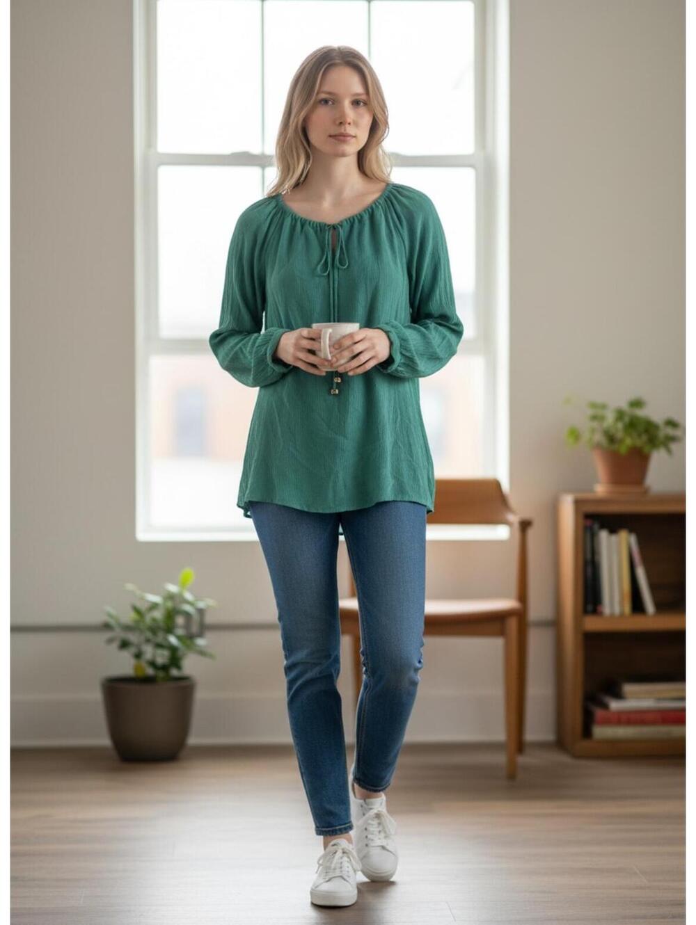 Tory Burch Lightweight Long Sleeve Peasant Blouse 100% Silk